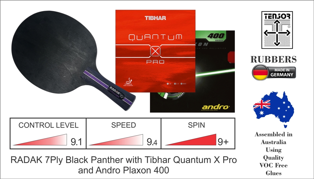 RADAK Black Panther Plus Tibhar Quantum X Pro and Andro Plaxon 400